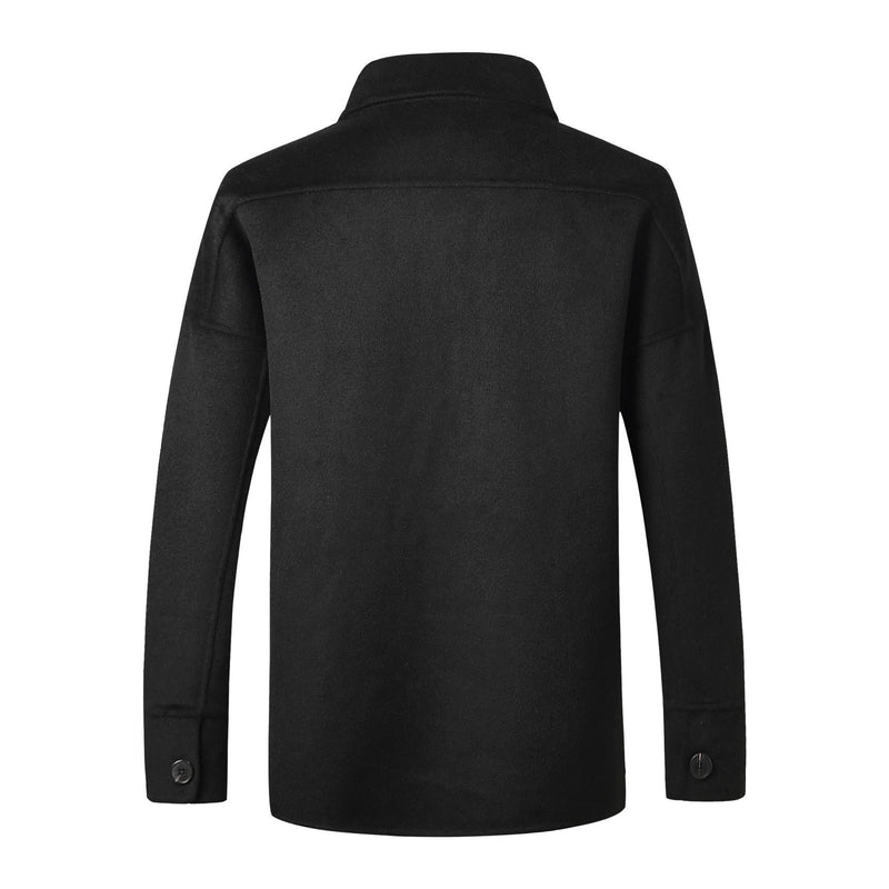 Solid Black Wool Blend Overshirt