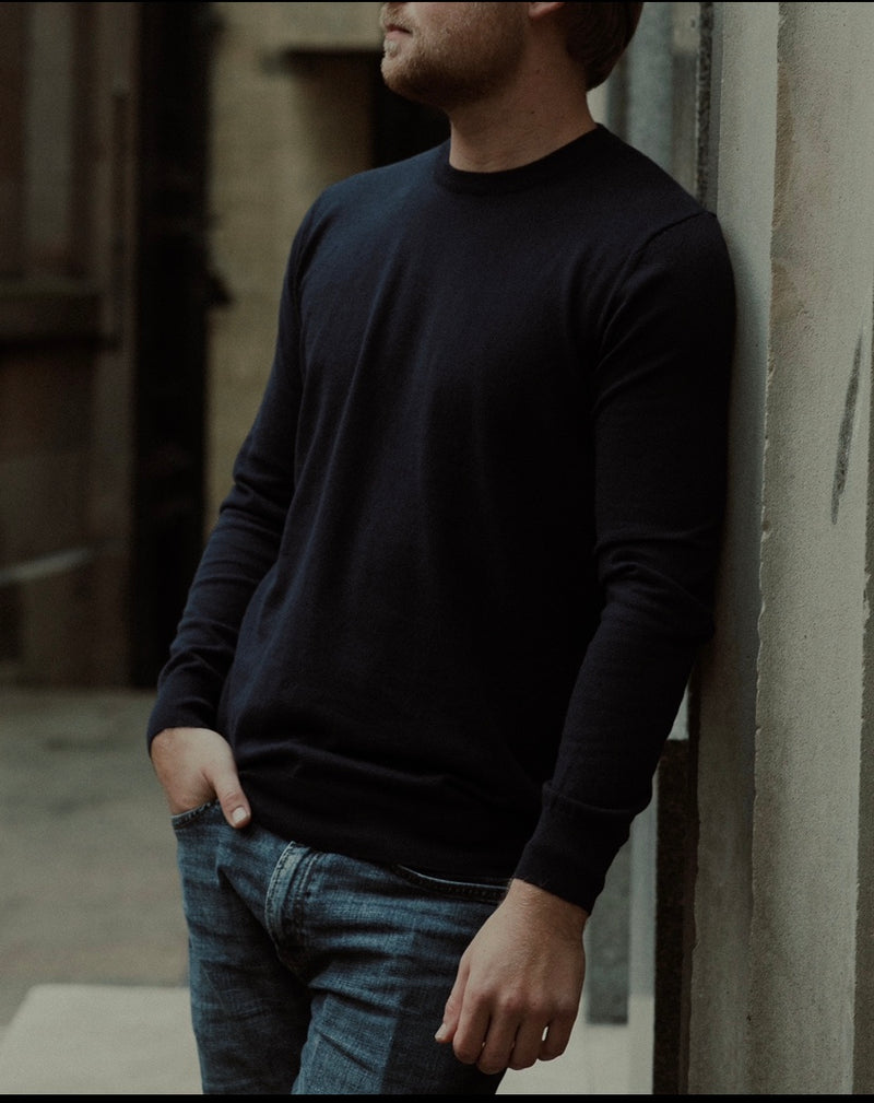 Long Sleeve Cotton Cashmere Tee Navy