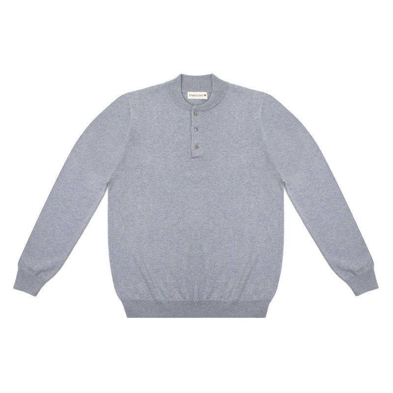 Cotton Cashmere Knitted Henley Grey