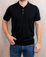 Mother Of Pearl Buttoned Merino Wool Polo Shirt Black
